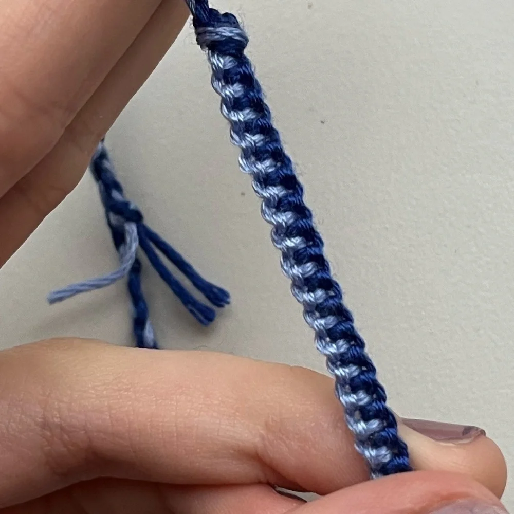 Handmade woven bracelet blue gold adjustable beaded - Picture 4 of 11